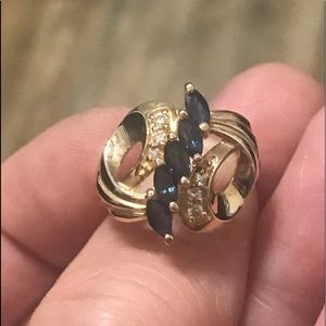 NWOT Blue Sapphire & Diamond Cocktail Ring